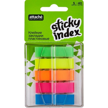 Клейкие закладки Attache Selection пластиковые 5 цветов по 40 листов 45х12 мм