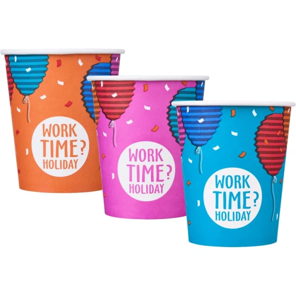 Стакан одноразовый бумажный Комус Time to work 250 мл (50 штук в  упаковке)
