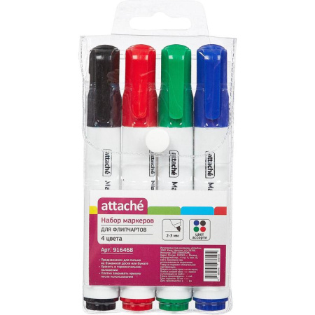 Набор маркеров для флипчартов Attache 4 штуки (толщина линии 2-3 мм)
