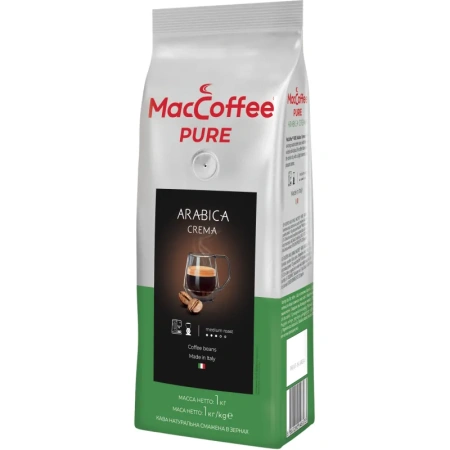 Кофе в зернах MacCoffee PURE Arabica Crema арабика 100% 1 кг (пакет)