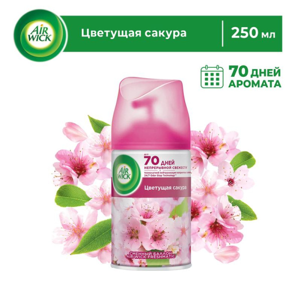 Сменный баллон для автоматического освежителя Air Wick Pure Цветущая  сакура 250 мл