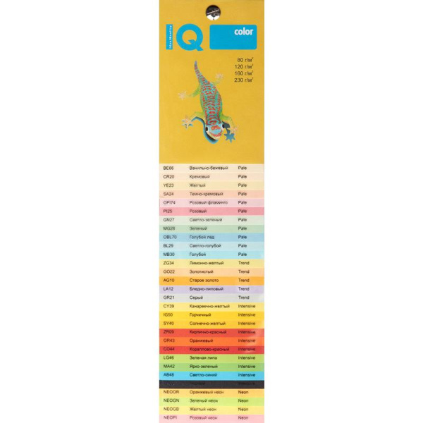 Бумага цветная IQ Color (A4, 80 г/кв.м, NEOGB - желтый неон, 100 листов)