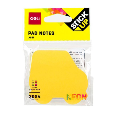 Стикеры Deli 76x76 мм неоновые 4 цвета (1 блок, 20 листов)