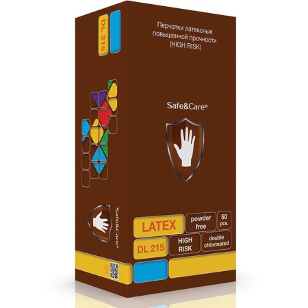 Перчатки медицинские смотровые латексные Safe and Care High Risk DL 215  нестерильные неопудренные синие размер L (50 штук в упаковке)