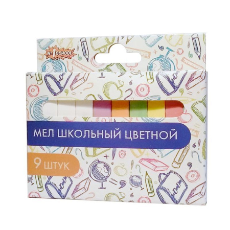 Мел школьный №1 School Отличник цветной 9 шт (6 цветных 3 белых)