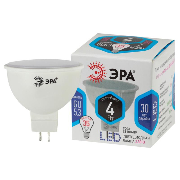 Лампа светодиодная Эра Std LED MR16-4W-840-GU5.3 спот 4Вт GU5.3 4000K  320Лм 220В Б0017747