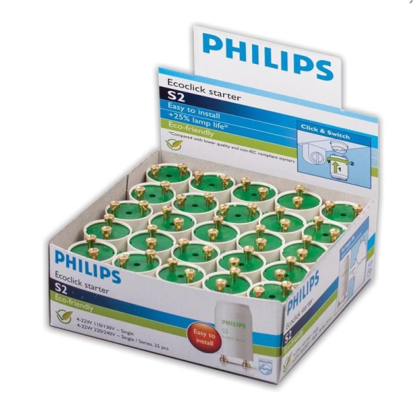 Стартер для люминесцентных ламп Philips S2 (25 штук в упаковке)