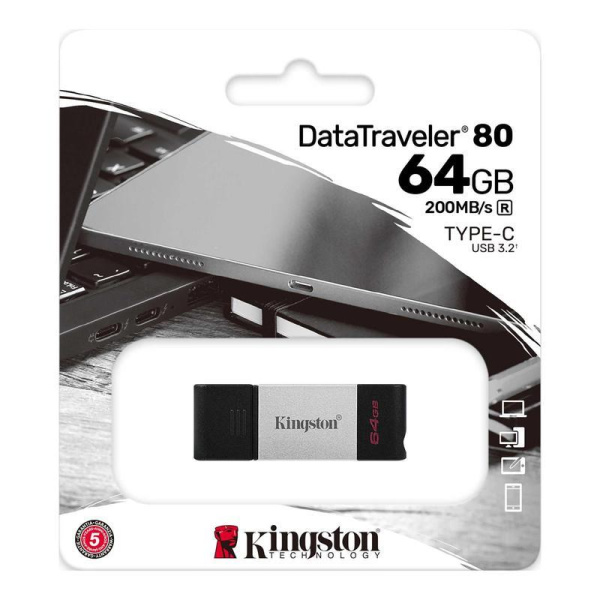 Флеш-память USB 3.2 Gen1 64 Гб Kingston DataTraveler 80  (DT80/64GB)