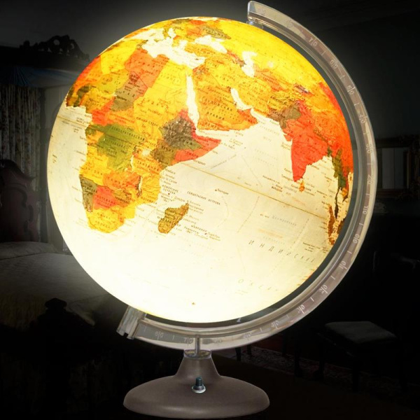Глобус физико-политический рельефный с подсветкой от батареек Глобусный мир 420 мм