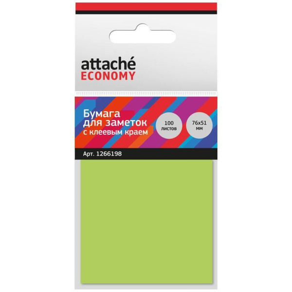 Стикеры Attache Economy 76x51 мм неоновый зеленый (1 блок, 100 листов)