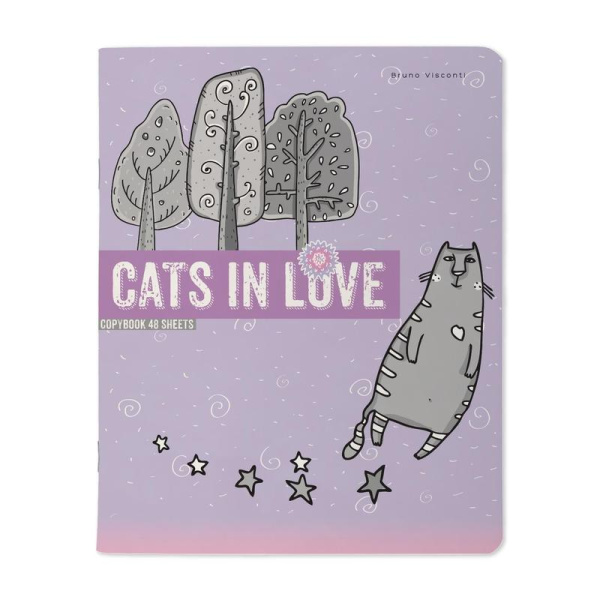 Тетрадь общая Bruno Visconti Cats in love А5 48 листов в клетку на  скрепке (5 штук в упаковке, обложка в ассортименте)