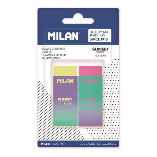 Ластик Milan Sunset прямоугольный 61x23x12 мм 2 штуки в упаковке