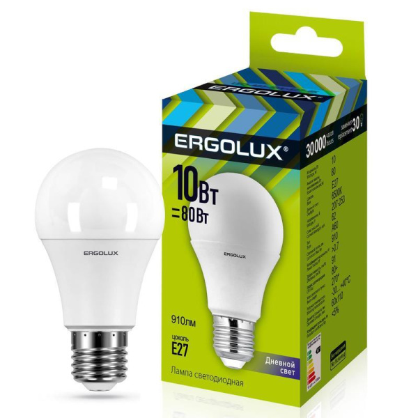 Лампа светодиодная Ergolux LED А 10Вт E27 6500К 910Лм 220В 12879