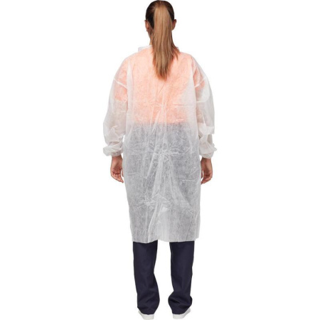 Халат одноразовый на кнопках белый (размер 52-54, XL, 10 штук в  упаковке)