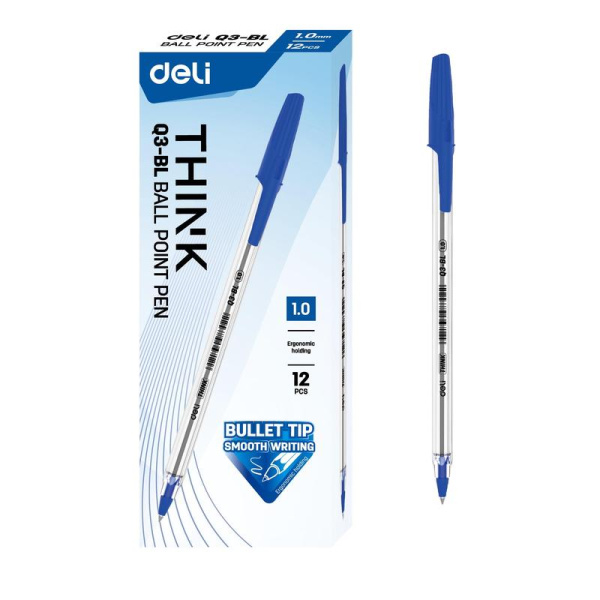 Ручка шариковая неавтоматическая Deli Think синяя (толщина линии 0.7 мм)