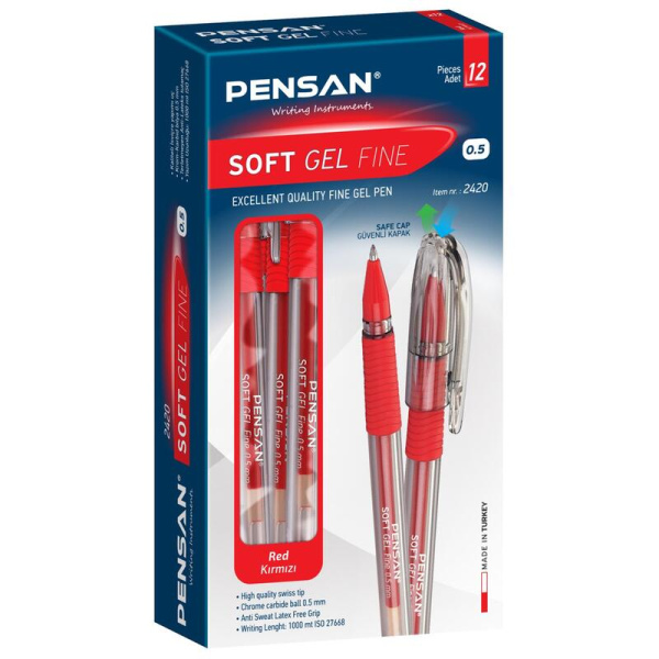 Ручка гелевая неавтоматическая Pensan Soft Gel красная (толщина линии  0.35 мм)
