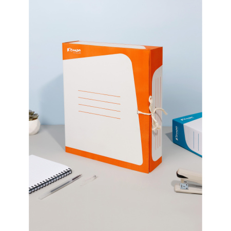 Короб архивный на 2-х завязках Комус А4 75 мм гофрокартон до 770 листов оранжевый