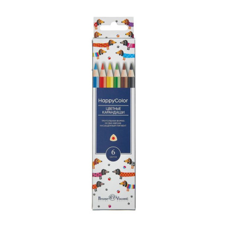 Карандаши цветные Bruno Visconti HappyColor 6 цветов трехгранные Карандаши цветные Bruno Visconti HappyColor 6 цветов трехгранные