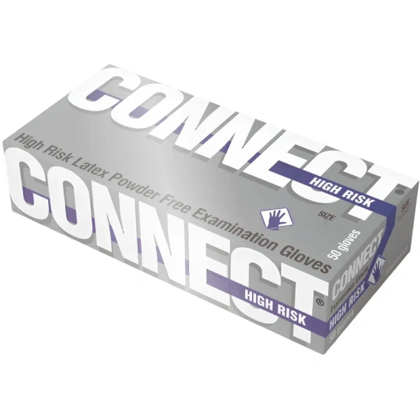 Перчатки медицинские смотровые CONNECT High Risk латексные неопудренные  синие (размер L, 50 штук в упаковке)