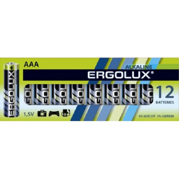 Батарейки Ergolux Alkaline мизинчиковые AAA LR03 (12 штук в упаковке)