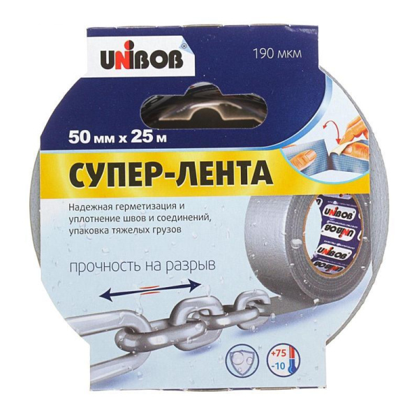 Клейкая лента армированная Unibob 50 мм x 25 м 190 мкм серая