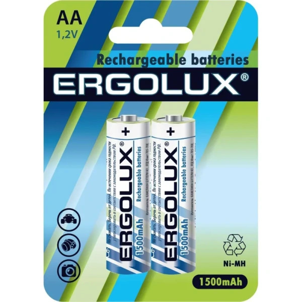 Аккумулятор AA 1500 мАч Ergolux 2 штуки в упаковке Ni-Mh (12975)