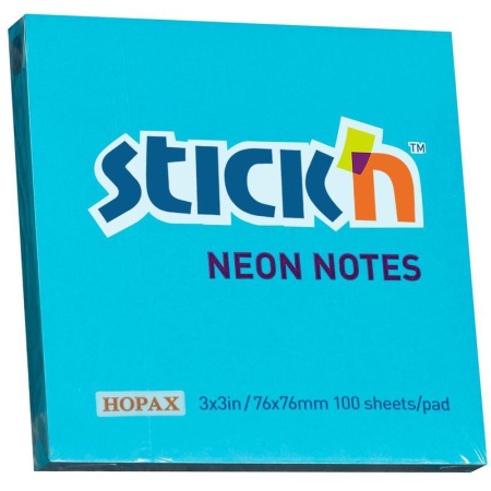 Стикеры Hopax Stick'n Eco 76x76 мм неоновые голубые (1 блок, 100 листов)