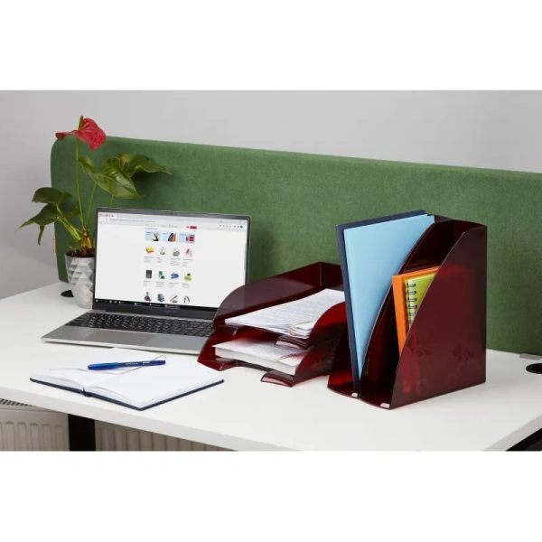 Лоток горизонтальный для бумаг Комус Русская серия пластиковый красный