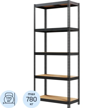 Стеллаж металлический Металл-Завод чёрный 5 полок 750x350x1800 мм