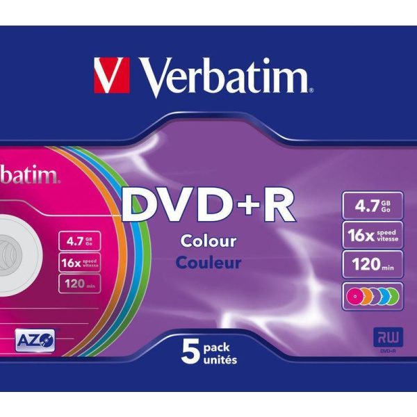 Диск DVD+R Verbatim 4.7 Gb 16x (5 штук в упаковке)