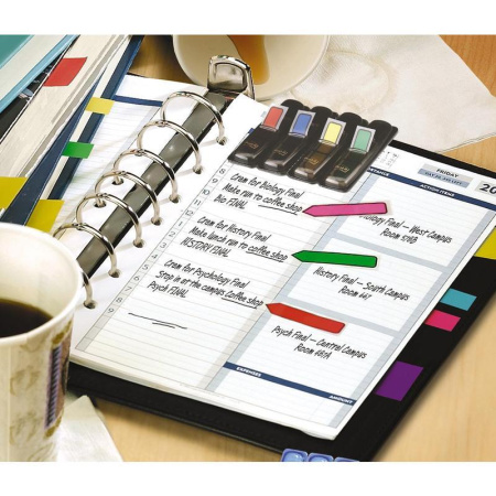 Клейкие закладки Post-it пластиковые 4 цвета по 24 листа в форме стрелки 11.9х43.2 мм в диспенсерах