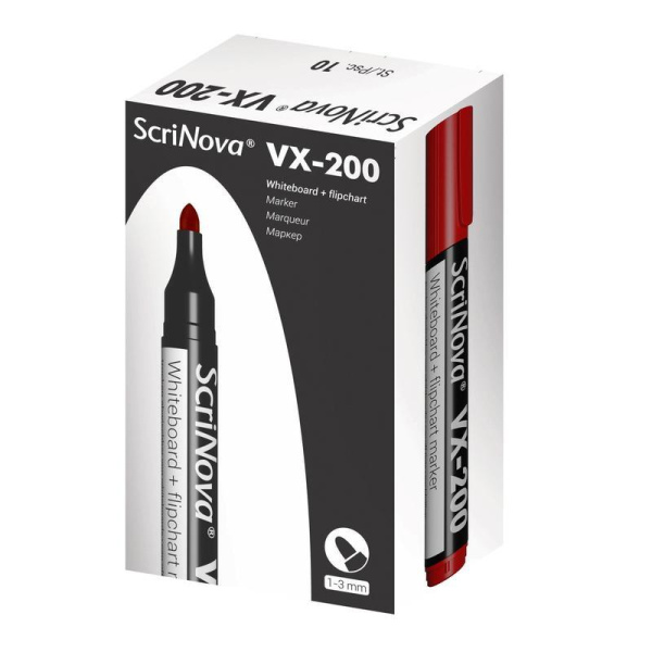 Маркер для досок и флипчарт ScriNova VX-200 красный (толщина линии 1-3 мм)