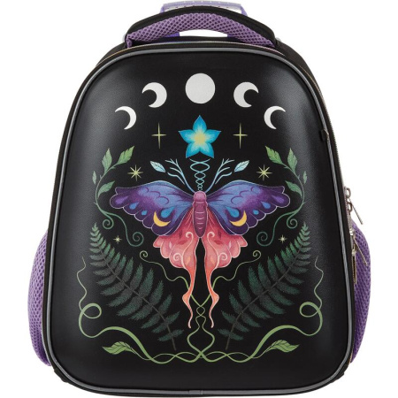 Ранец Комус Класс Сказочный лес анатомический черный с двумя отделениями