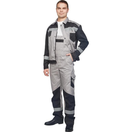 Костюм рабочий летний мужской л21-КПК с СОП серый/черный (размер 44-46, рост 170-176)