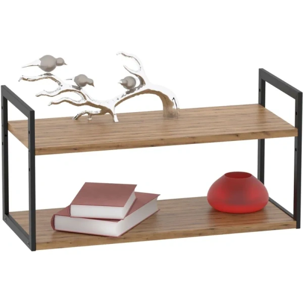 Полка настенная/настольная Комус Онега-6 чёрный муар/дуб вотан  600х250х300 мм