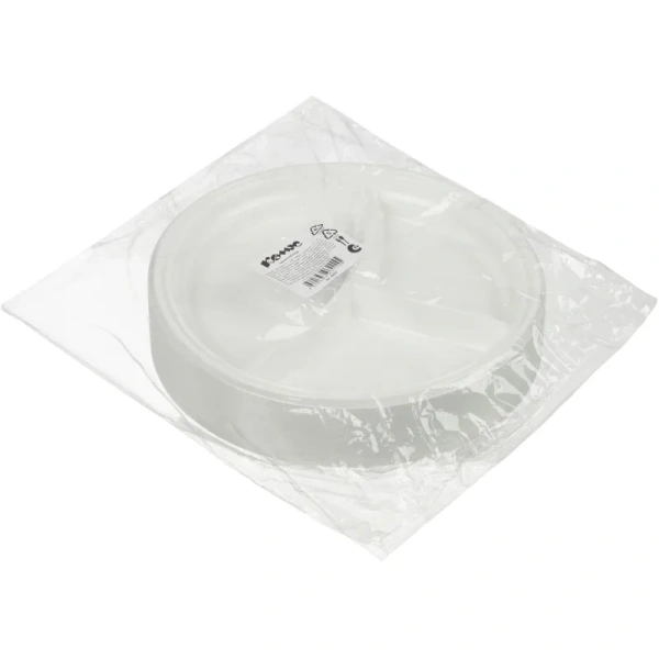 Тарелка одноразовая пластиковая 3-х секционная 205 мм белая 100 штук в упаковке Комус Эконом Тарелка одноразовая пластиковая 3-х секционная 205 мм белая 100 штук в упаковке Комус Эконом