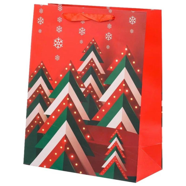 Пакет подарочный бумажный новогодний Новогодние Оригами (32х26х12 см)