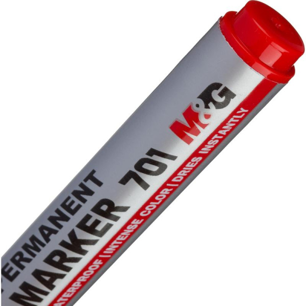 Маркер перманентный M&G красный (толщина линии 0.7-2.3 мм) круглый  наконечник