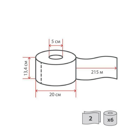Бумага туалетная в рулонах Luscan Professional 2-слойная 6 рулонов по 215 метров (артикул производителя 1095395)