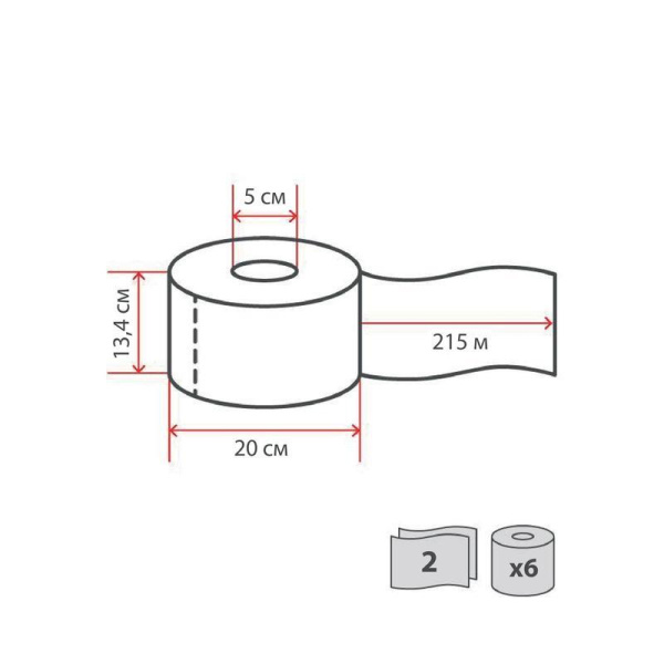 Бумага туалетная в рулонах Luscan Professional 2-слойная 6 рулонов по 215 метров (артикул производителя 1095395)