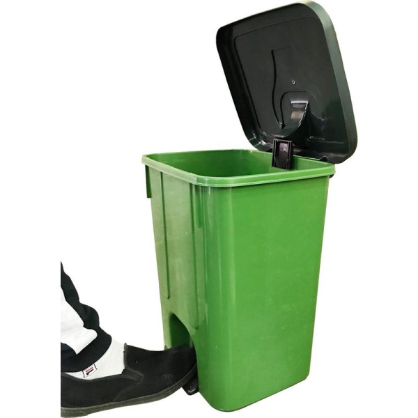 Контейнер-бак мусорный 40 л пластиковый с педалью и крышкой зеленый
