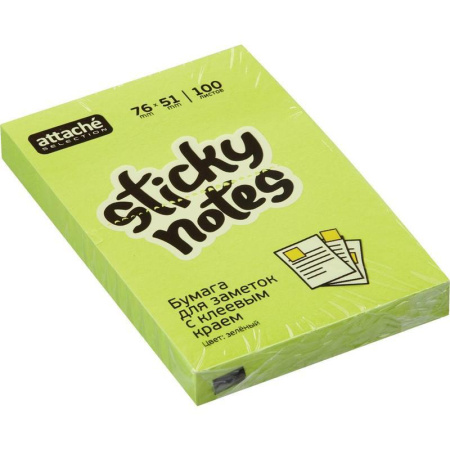 Стикеры Attache Selection 76x51 мм зеленые неоновые 100 листов