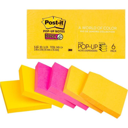 Стикеры Post-it Super Sticky 76x76 мм Z-сложения 3 цвета неоновые 6 блоков по 90 листов