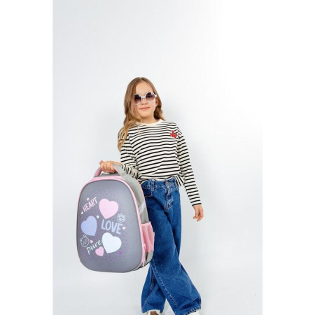 Ранец №1 School Easy Heart анатомический серый с двумя отделениями