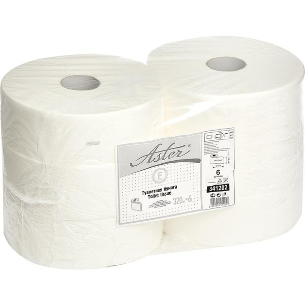 Туалетная бумага в рулонах Aster 2-слойная 6 рулонов по 320 метров