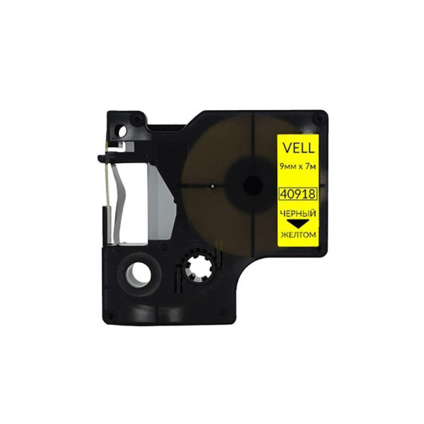 Картридж Vell VL-D-S0720730/40918 для принтера этикеток (9 мм x 7 м,  цвет ленты желтый, шрифт черный)