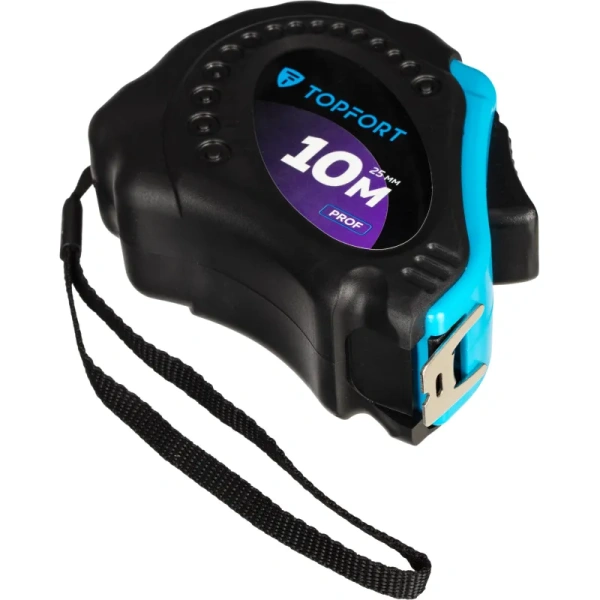 Рулетка строительная TOPFORT Prof 10 м х 25 мм с автостопом в  прорезиненном корпусе (1990404)