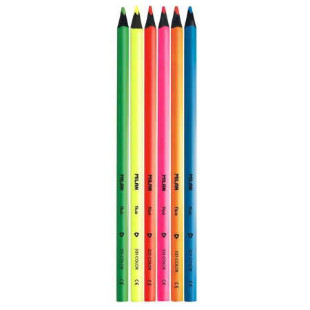Карандаши цветные флуоресцентные Milan 6 цветов трехгранные