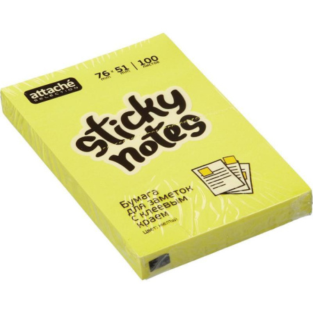 Стикеры Attache Selection 76x51 мм желтые неоновые 100 листов