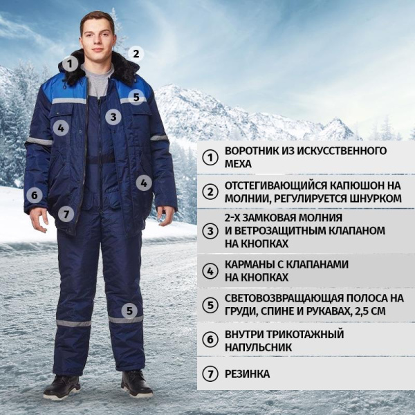 Костюм рабочий зимний мужской з20-КПК с СОП васильковый/синий (размер 44-46, рост 182-188)